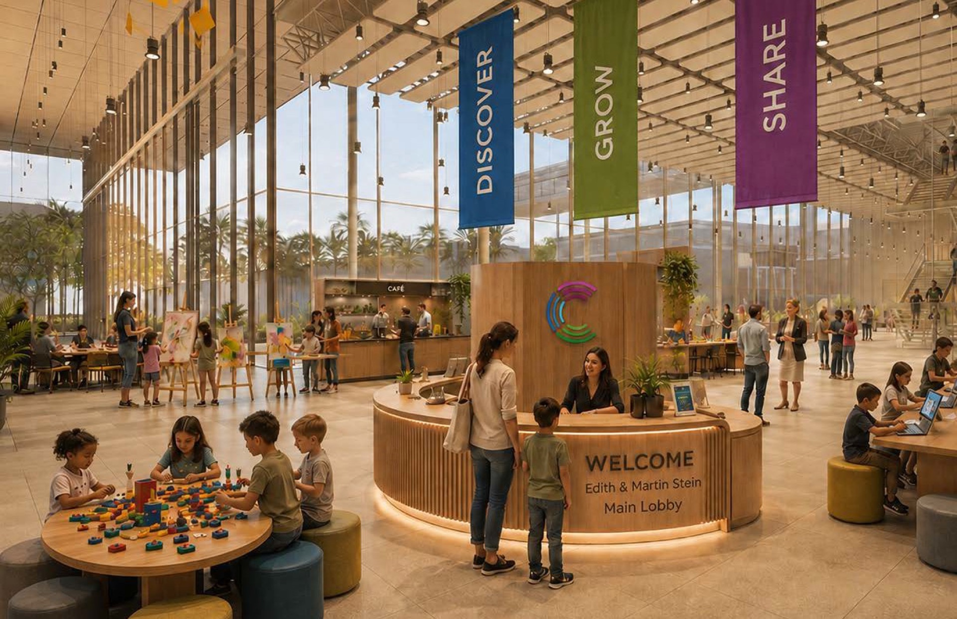 Rendering of The Center’s lobby, designed by Renzo Piano Building Workshop