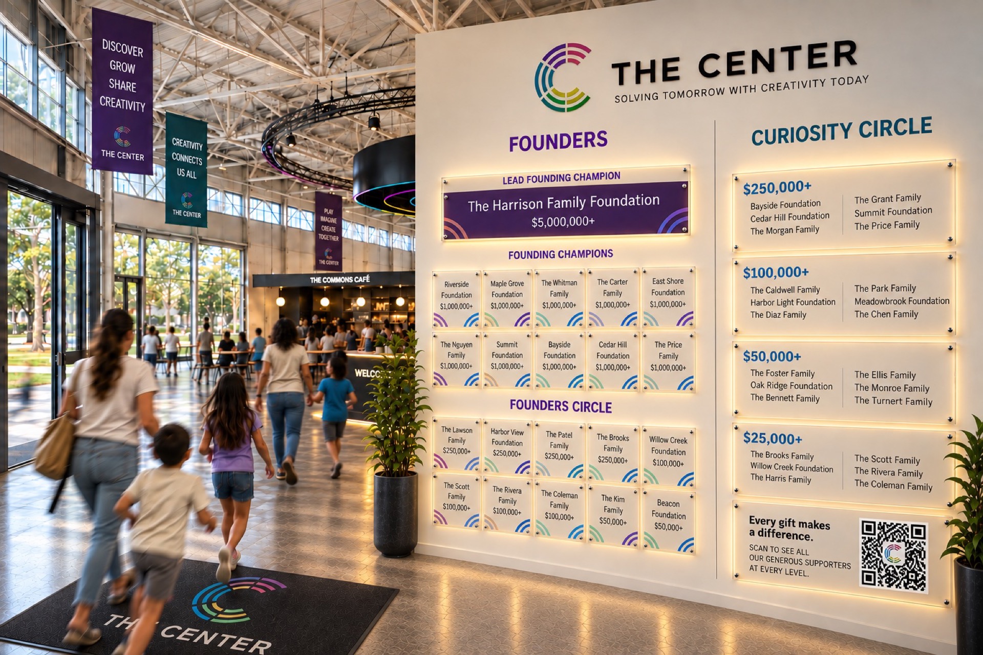 Concept rendering of The Center’s Founders and Curiosity Circle donor wall